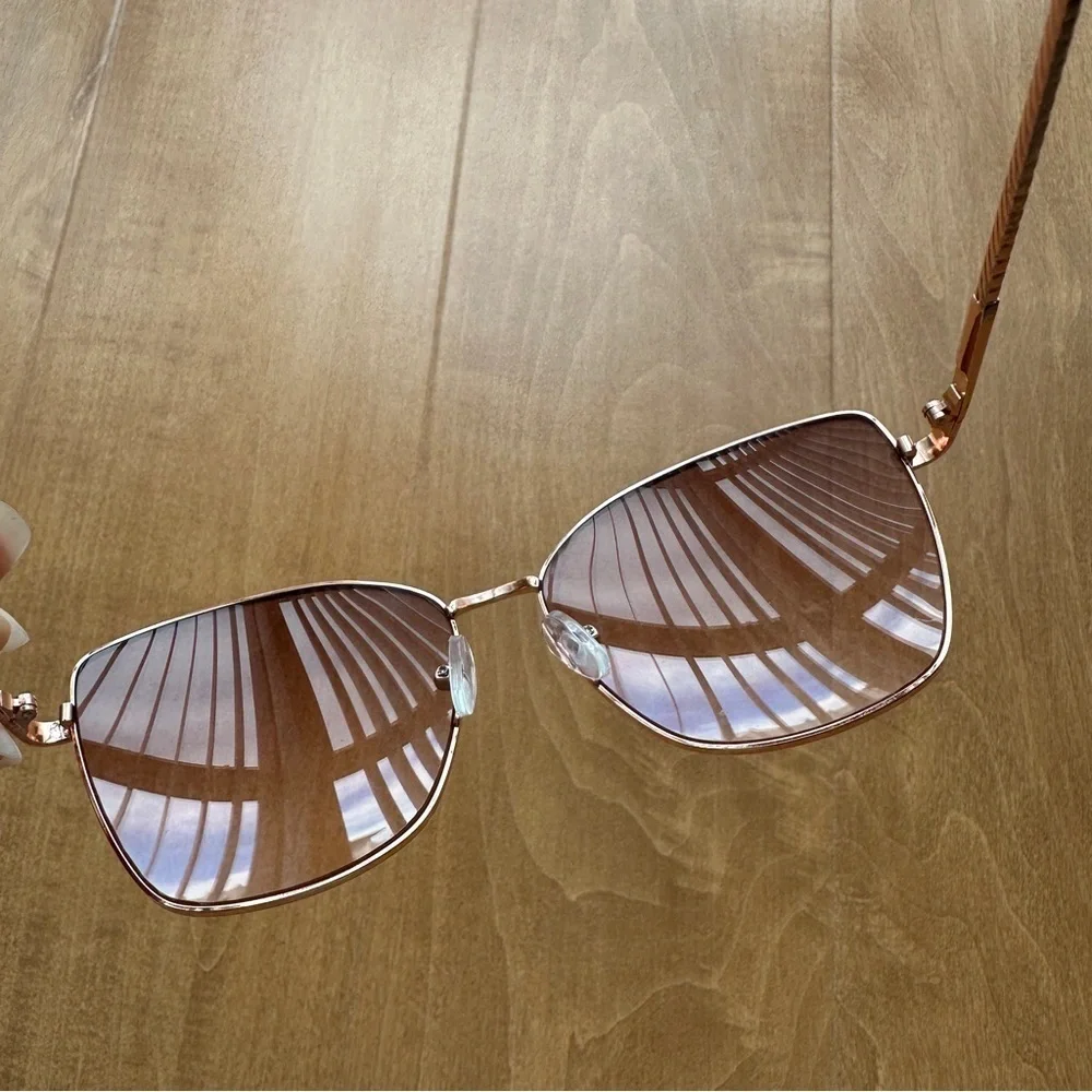 Max Studio Rose Gold Tinted Rectangular Cat Eye Sunglasses